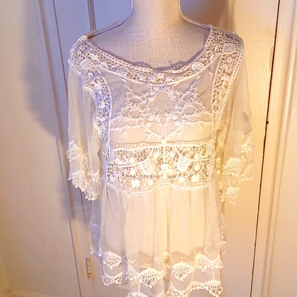 Tops - Rainbow White lace mesh top